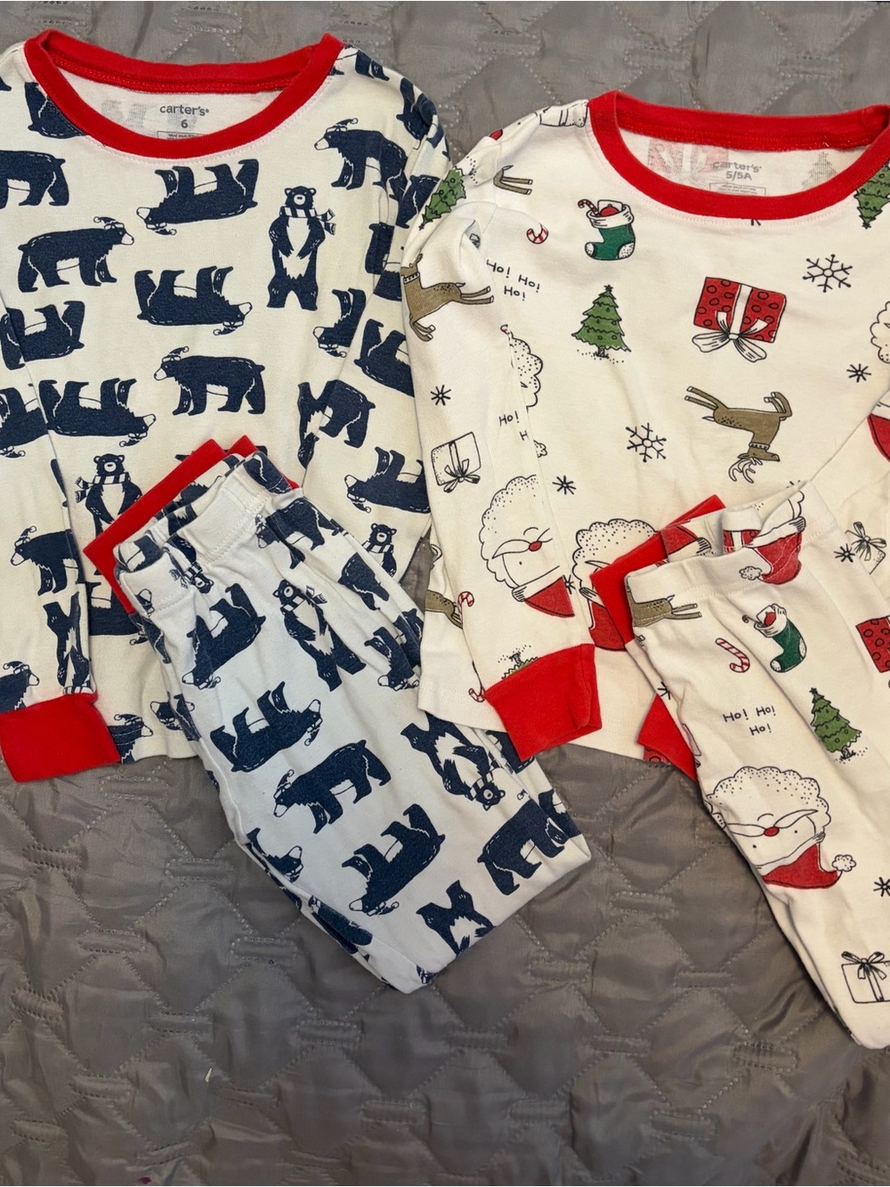Carter's Kids 2-Pair Holiday Bear & Santa Pajama Sets - White, Navy, Red, Green